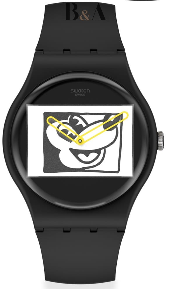 Zegarek-Swatch-Mickey-Mouse-X-Keith-Haring-MICKEY-BLANC-SUR-NOIR-SUOZ337