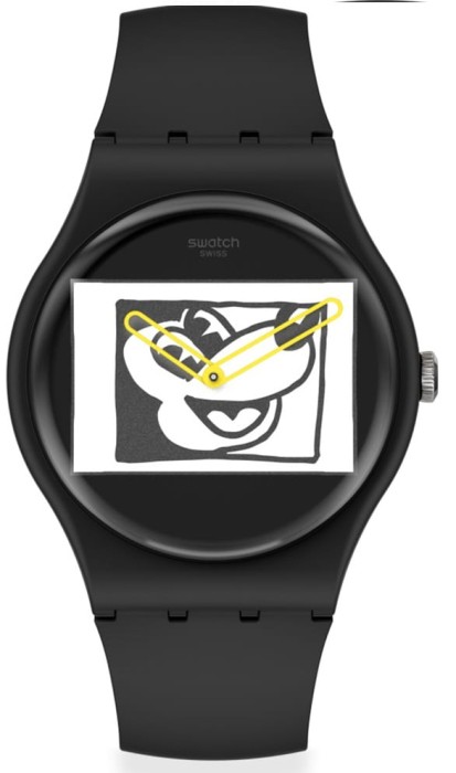 Zegarek-Swatch-Mickey-Mouse-X-Keith-Haring-MICKEY-BLANC-SUR-NOIR-SUOZ337
