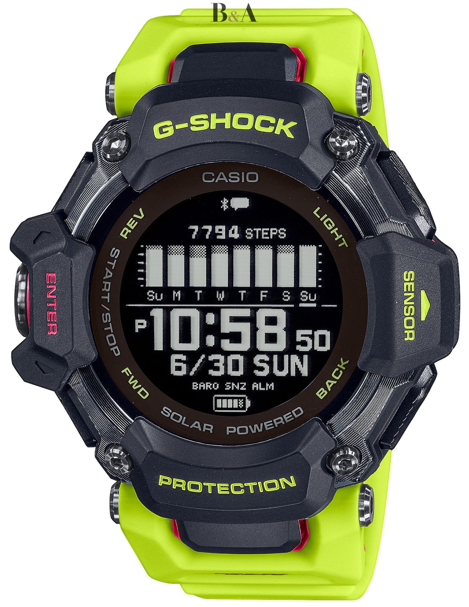 Zegarek-Męski-Casio-G-Shock-GBD-H2000-1A9ER-gps-pulsometr-limonkowy-sportowy