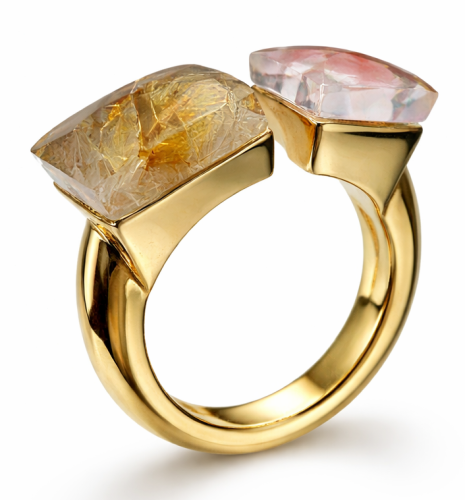 Złoty-Pierścionek-Gemma-z-Lepidolitem-Kwarcem,-Rodochrozytem-oraz-Kryształem-Górskim-Dall'Acqua-damski-585