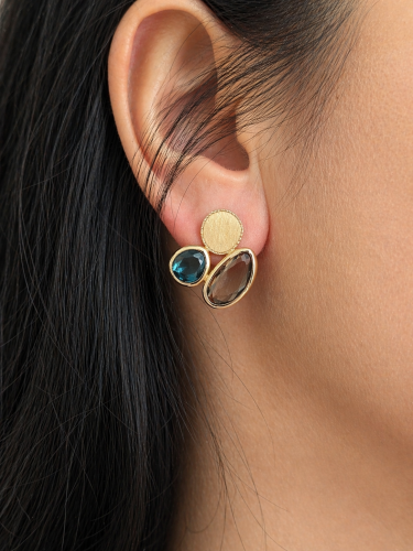 Złote-Kolczyki-Gemma-z-Kwarcem-i-Topazem-Dall'Acqua-pr.585-damskie-nowoczesne-1