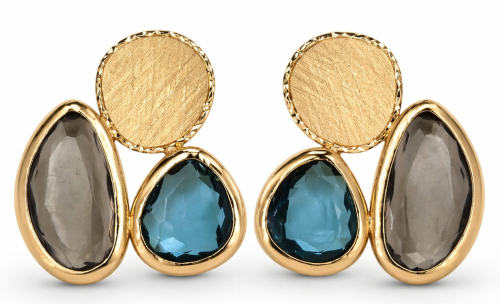 Złote-Kolczyki-Gemma-z-Kwarcem-i-Topazem-Dall'Acqua-pr.585-damskie-nowoczesne