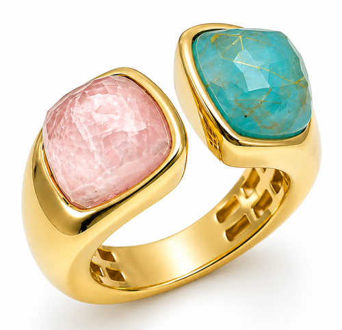 Złoty-Pierścionek-Gemma-z-Turkusem-Kwarcem,-Rodochrozytem-Kryształem-Górskim-Dall'Acqua-pr.585-damski-nowoczesny-3