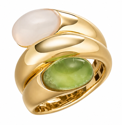Złoty-Pierścionek-Gemma-z-Zielonym-Jadeitem,-Prazjolitem-oraz-Białym-Kwarcem-pr.585-DAMSKI-NOWOCZESNY