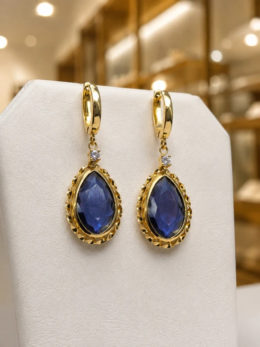 Złote-wiszące-Kolczyki-z-Chalcedonem-Dall'Acqua-pr.585-14k-damskie-klasyczne-1