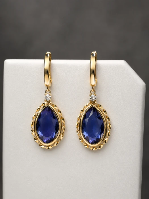Złote-wiszące-Kolczyki-z-Chalcedonem-Dall'Acqua-pr.585-14k-damskie-klasyczne-3