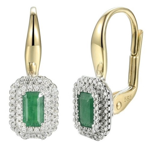 Złote-Kolczyki-ze-Szmaragdami-i-96-diamentami-0,18-ct-H/SI-ADIAMO-E87499-YW-P-EM–próba-585