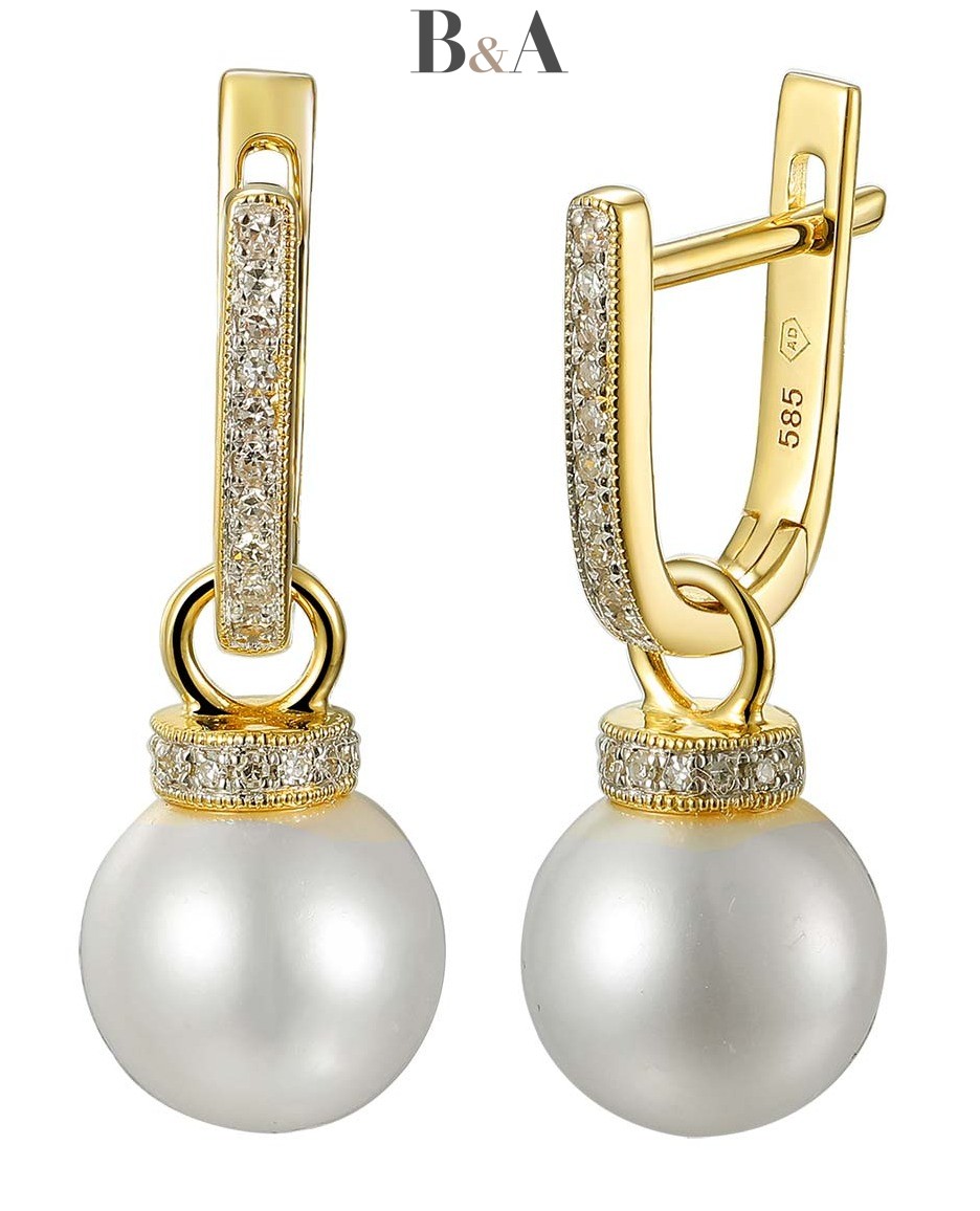 Złote-Kolczyki-z-Perlami-i-Brylantami-0,16ct-H/SI-ADIAMO-E23637-Y-A-PL–próba585
