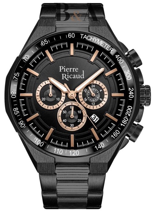 Zegarek-męski-Pierre-Ricaud-P97032.B1R4CH-49mm-z-czarną-tarczą-chronografu-i-czarną-stalową-bransoletą-PVD