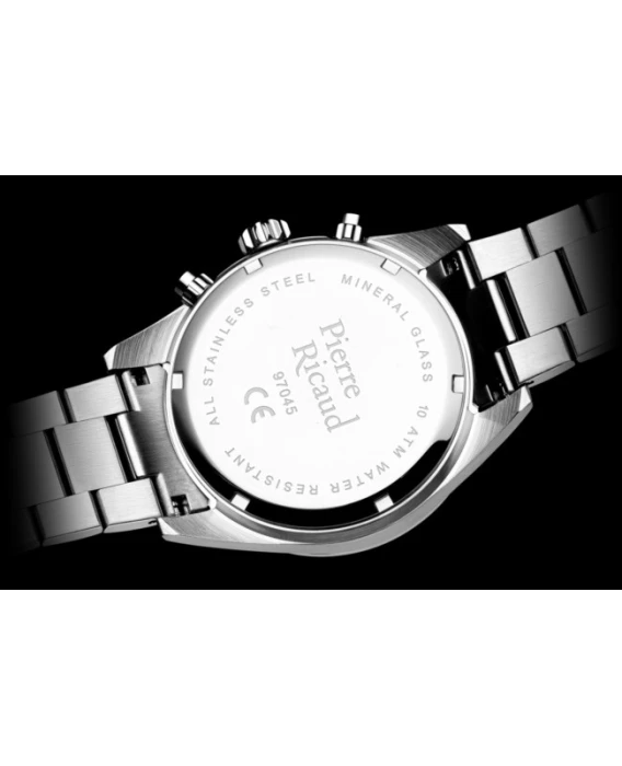 Zegarek-męski-Pierre-Ricaud-P97045.5114CH-z-czarną-tarczą-chronograf-skalą-tachymetryczną-i-srebrną-stalową-bransoletą0