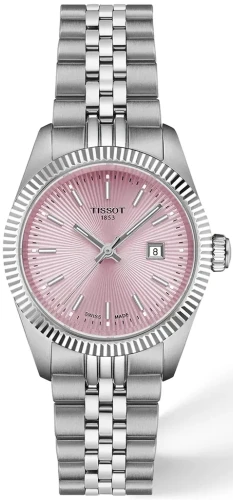 Zegarek-damski-Tissot-Ballade-30-mm-T156.010.11.331.00-z-różową-tarczą-żłobioną-lunetą-i-srebrną-stalową-bransoletą