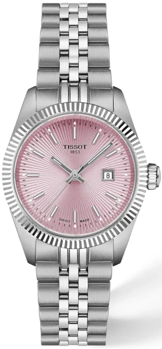 Zegarek-damski-Tissot-Ballade-30-mm-T156.010.11.331.00-z-różową-tarczą-żłobioną-lunetą-i-srebrną-stalową-bransoletą