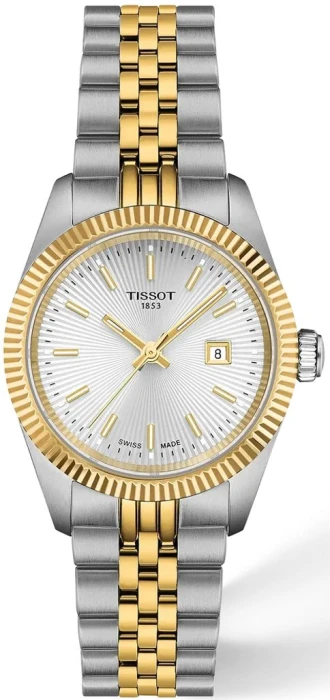 Zegarek-damski-Tissot-Ballade-30-mm-T156.010.22.031.00-ze-srebrną-tarczą-złocistą-żłobioną-lunetą-i-srebrno-złotą-bransoletą