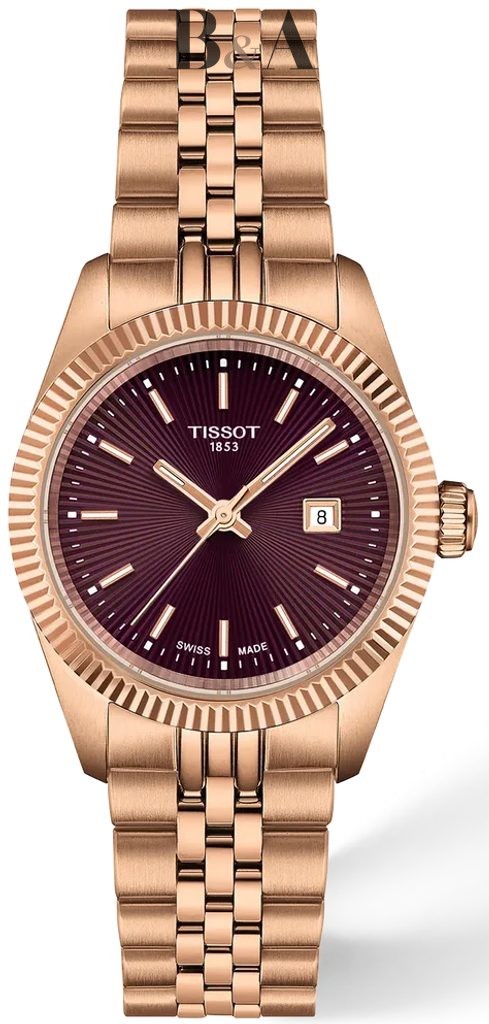 Zegarek-damski-Tissot-Ballade-30-mm-T156.010.33.371.00-z-bordową-tarczą-bransoletą-w-kolorze-różowego-złota