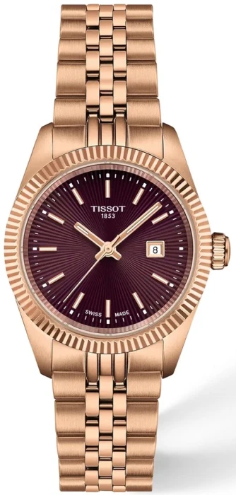 Zegarek-damski-Tissot-Ballade-30-mm-T156.010.33.371.00-z-bordową-tarczą-bransoletą-w-kolorze-różowego-złota