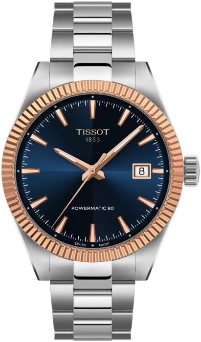 Zegarek-męski-Tissot-Gentleman-T934.807.41.041.00-z-granatową-tarczą-lunetą-z-18-karatowego-różowego-złota-i-stalową-bransoletą