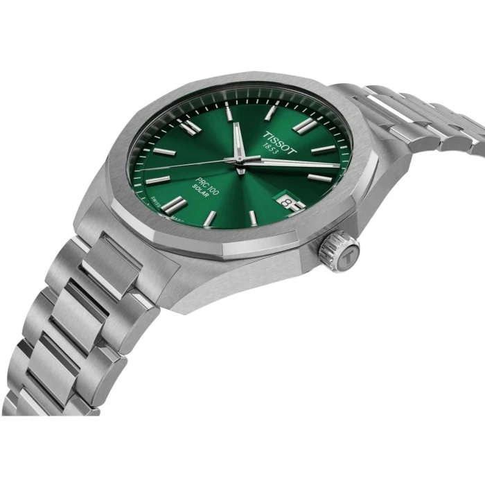 Zegarek-męski-Tissot-PRC-100-Solar-39-mm-T151.422.11.091.00-z-zieloną-tarczą-dwunastokątną-lunetą-i-stalową-bransoletą1