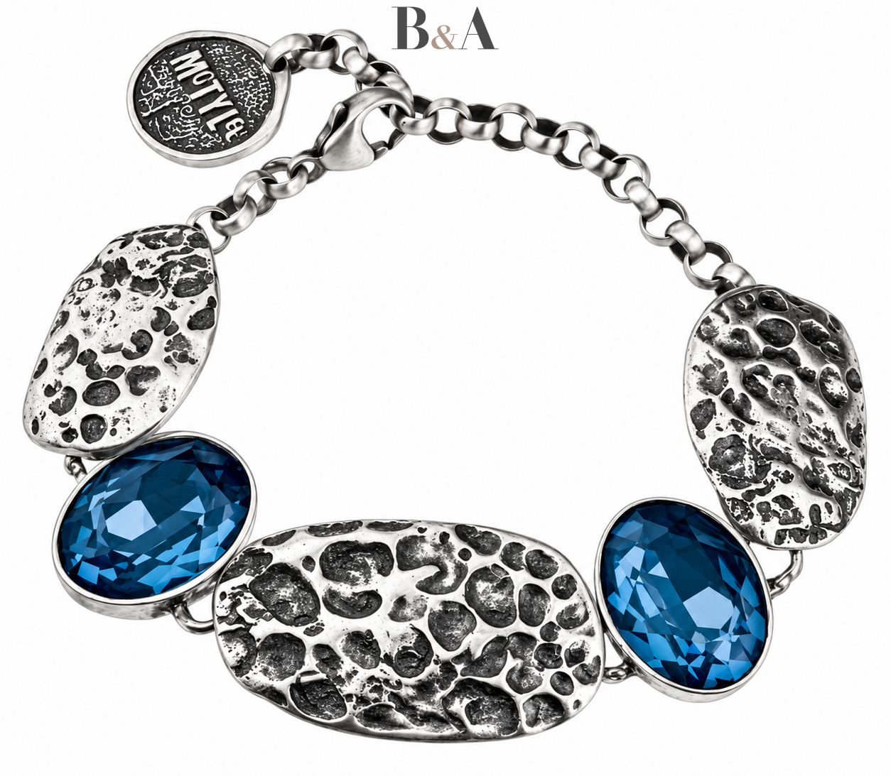 Bransoletka-Motyle-MS3655-Wyspa-Skarbów-z-fakturowanego-srebra-925-z-dwoma-niebieskimi-kryształami-Swarovskiego-Denim