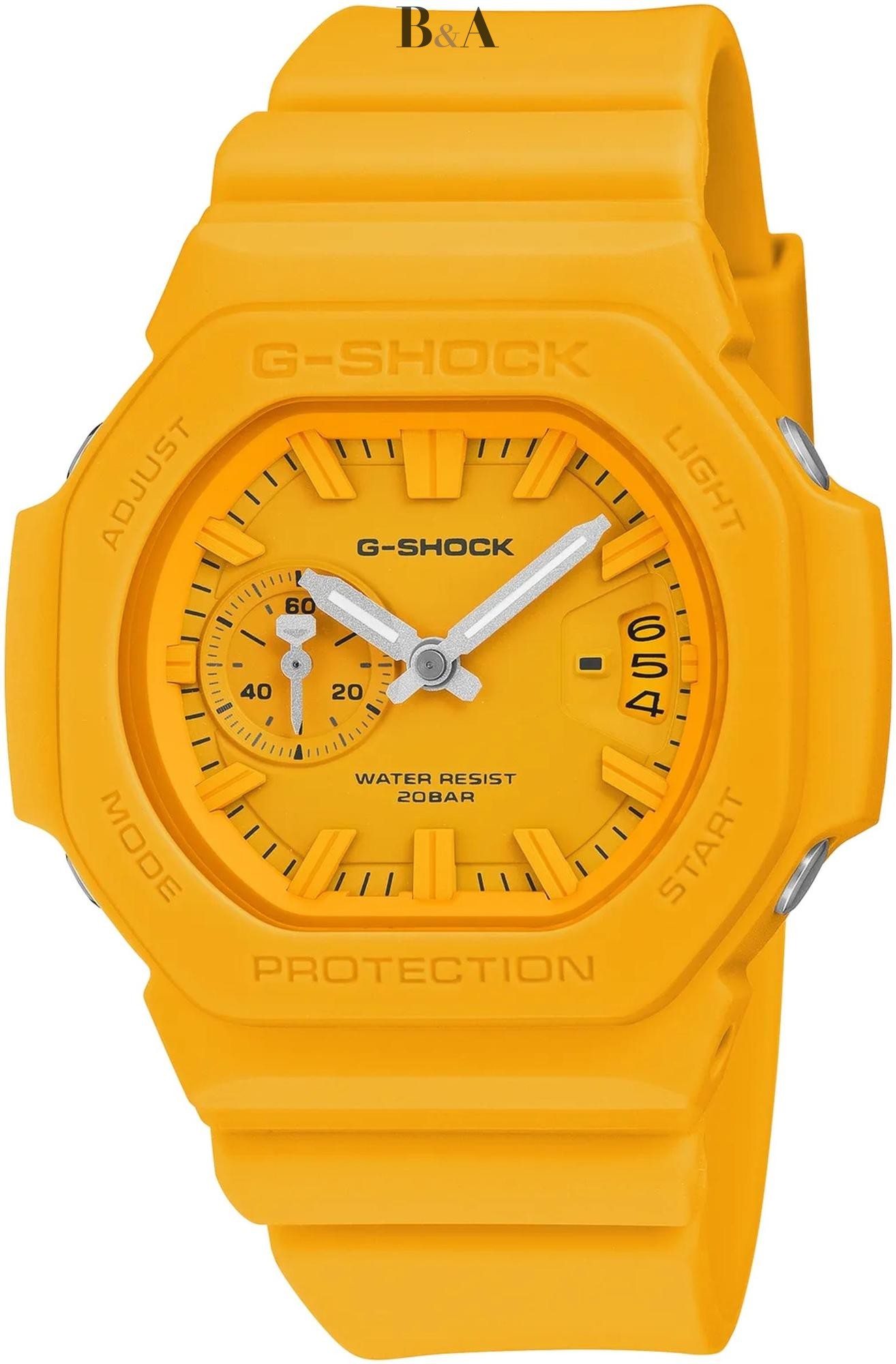 Żółty-zegarek-Casio-G-SHOCK-GAC-2500-9AER-z-analogową-tarczą-srebrzystymi-wskazówkami-datownikiem-Multi-Mission-Date