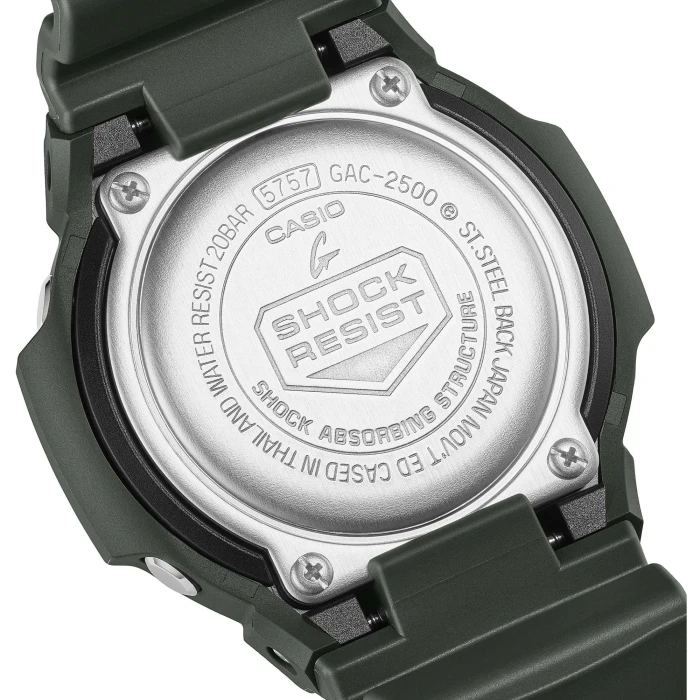 Ciemnozielony-Casio-G-SHOCK-GAC-2500-3AER-z-analogową-tarczą-srebrzystymi-indeksami-i-pomarańczowymi-detalami6