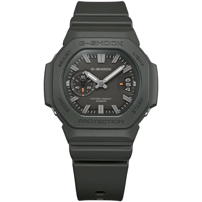 Ciemnozielony-Casio-G-SHOCK-GAC-2500-3AER-z-analogową-tarczą-srebrzystymi-indeksami-i-pomarańczowymi-detalami1