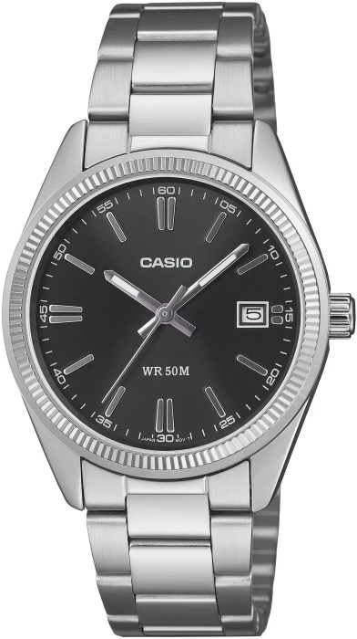 Zegarek-unisex-Casio-UTP-1302PD-1AVEF-35-mm-z-czarną-tarczą-żłobionym-bezelem-i-srebrną-stalową-bransoletą