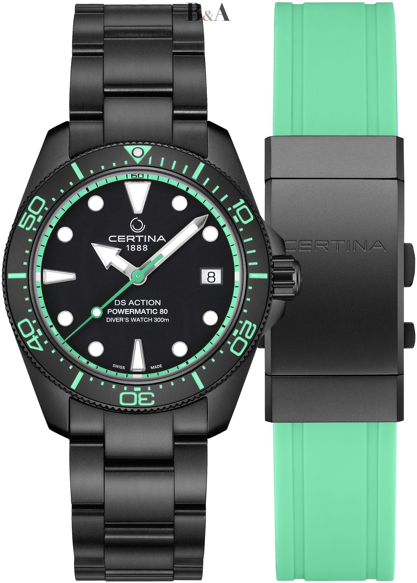 Zegarek-Certina-DS-Action-Diver-Powermatic-80-C048.807.33.051.01-na-turkusowym-pasku-silikonowym