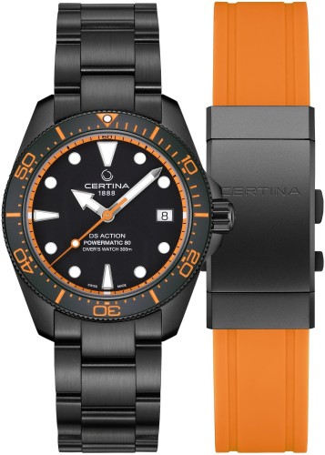 zegarek-unisex-Certina-DS-Action-Diver-Powermatic-80-C048.807.33.051.02-na-pomarańczowym-pasku-silikonowym