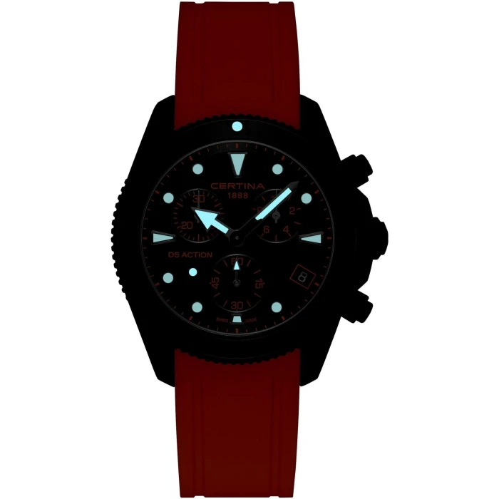 Zegarek-męski-Certina-DS-Action-Chrono-C048.417.37.051.03-z-czarną-tarczą-chronografu-i-pomarańczowym-paskiem-silikonowym1