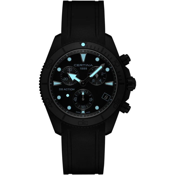 Zegarek-męski-Certina-DS-Action-Chrono-C048.417.37.051.01-z-czarną-tarczą-niebieskimi-akcentami-i-czarnym-paskiem-gumowym2