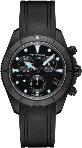 Zegarek-męski-Certina-DS-Action-Chrono-C048.417.37.051.01-z-czarną-tarczą-niebieskimi-akcentami-i-czarnym-paskiem-gumowym