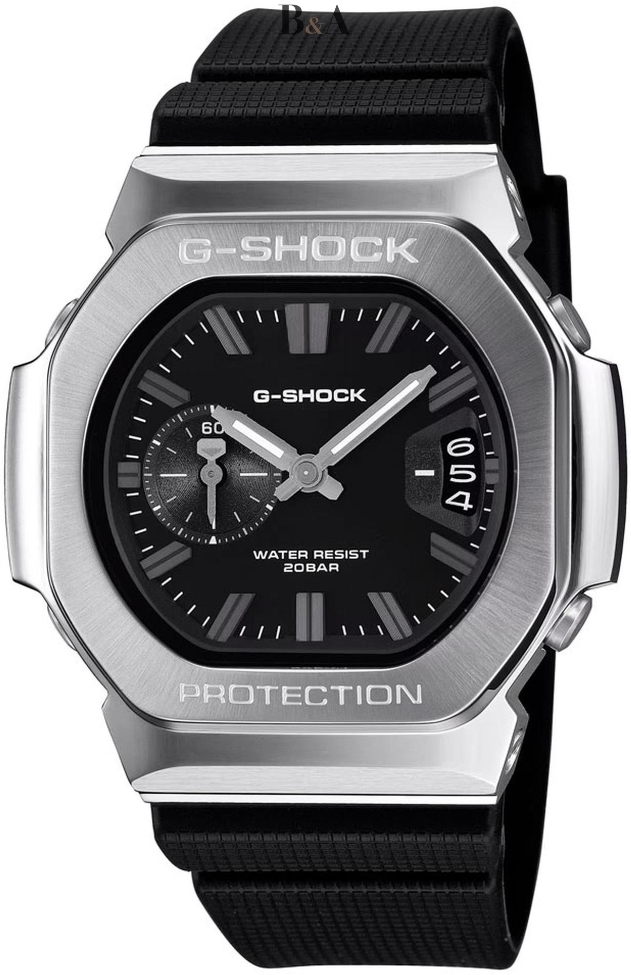 Zegarek-męski-Casio-G-SHOCK-GMC-2500-1AER-z-czarną-tarczą-srebrzystą-stalową-lunetą-i-czarnym-paskiem-sportowy-g-steel